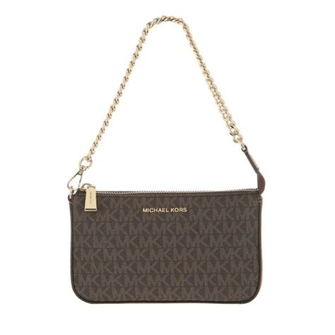 michael michael kors medium chain pouchette brown|Michael Kors leather pochette.